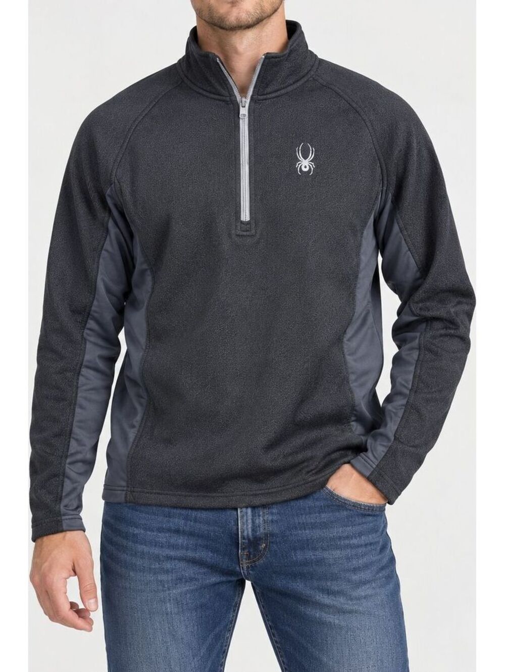 Spyder Outbound 1/4 Zip Pullover Men's M Gray Black Fleece Ski Hiking Gorpcore